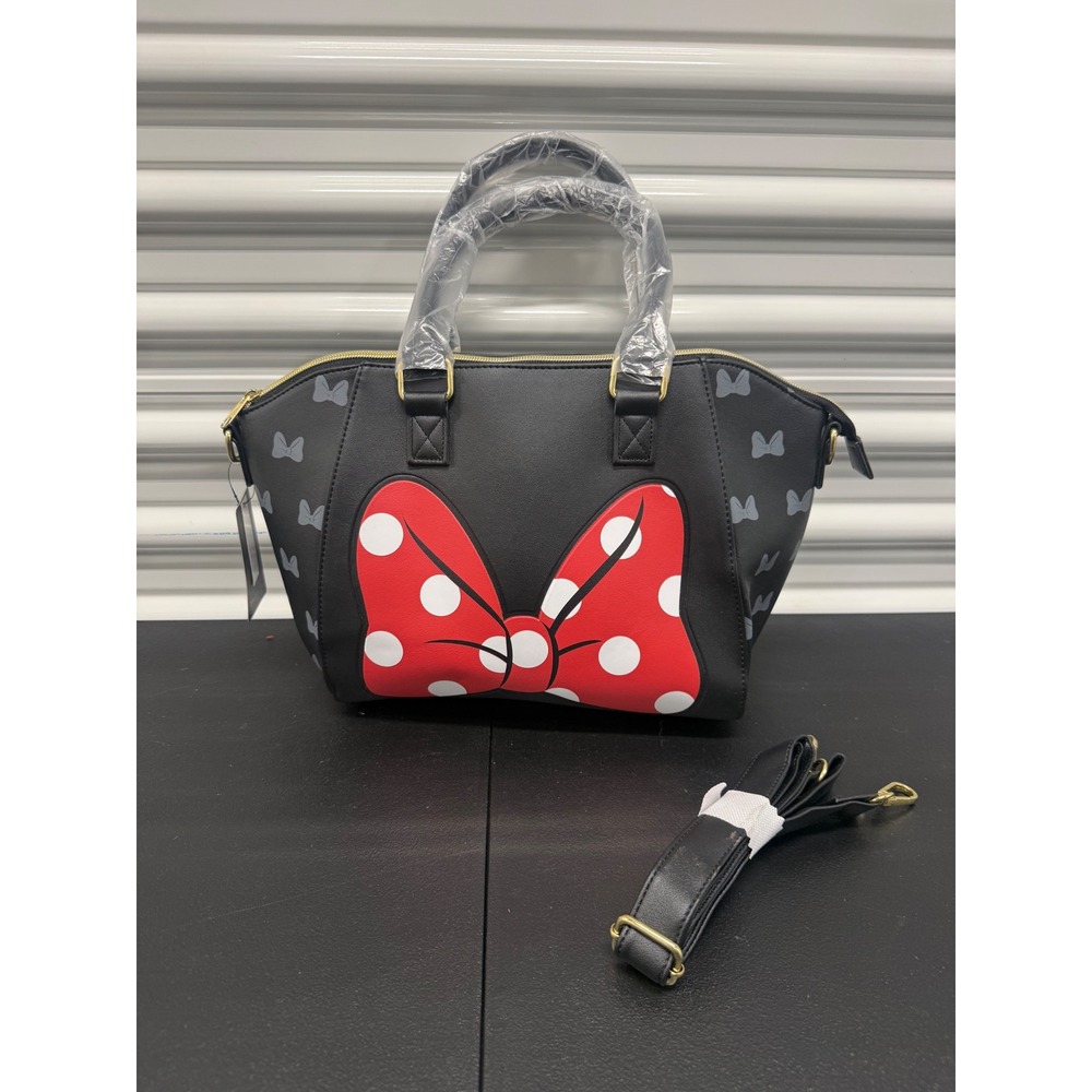 Disney Loungefly Minnie Mouse Black Satchel Bag Red Polka Dot Bow Handbag NWT